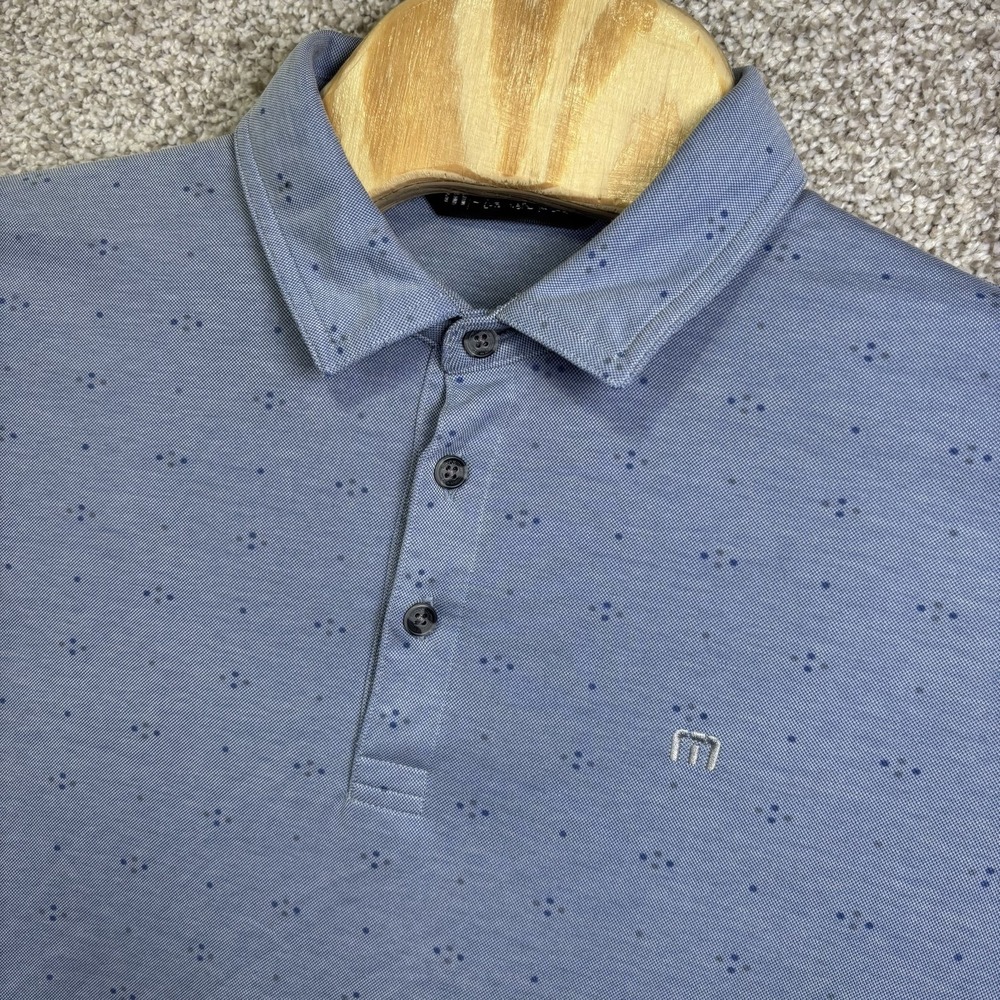 TravisMathew Polo Shirt Mens Medium Blue Geometric Golf Performance Lightweight